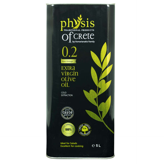 Greek "Physis of Crete 0.2" Extra virgin olive oil 5ltr tin can