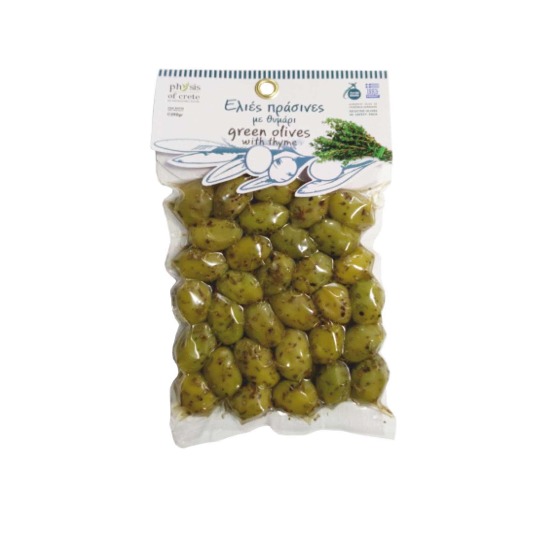 Green Olives with Thyme in Vacuum pack